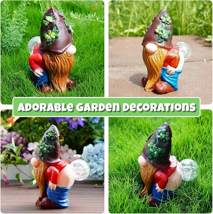 Solar Garden Statues Lights, 8.5" Christmas Outdoor Gnome Figurine with Auto On/Off for Yard Patio Decor, Gifts for Women, Grandma, Mom, Housewarming