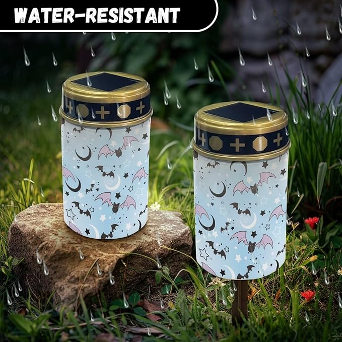 Generic Bats Moon Print Solar Light Outdoor Solar Powered Landscape Light Halloween Decorative Solar Pathway Lights for Yard Lawn Landscape Patio Walkway