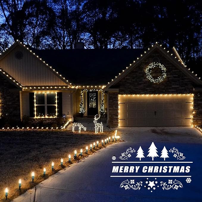 Brightown C9 Christmas String Lights Outdoor, 25.7 Feet 20 Bulbs Pathway Lights Waterproof Replaceable for Indoor Xmas Party Holiday Wedding Commercial Decorations, Multicolored