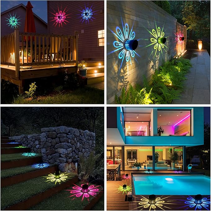 Solar Fence Lights Outdoor Decorative, Solar Deck Lights,Outside Garden Waterproof Steps Shadow Decoration Light,for Wall Patio Stair Yard Pathway Courtyard 7Colors Change 2Pack