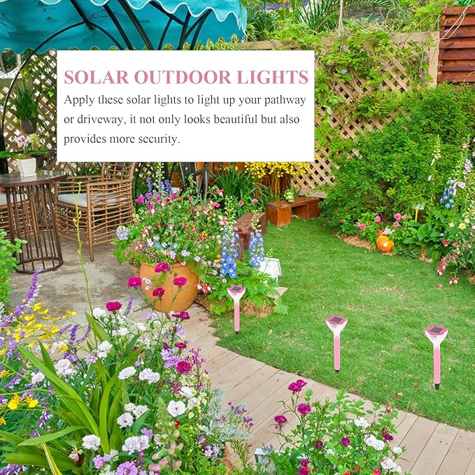 BESPORTBLE 2pcs Solar Pathway Lights Pink Solar Flower Garden Stakes Outdoor Decorative Lawn and Patio Powered Landscape Lighting