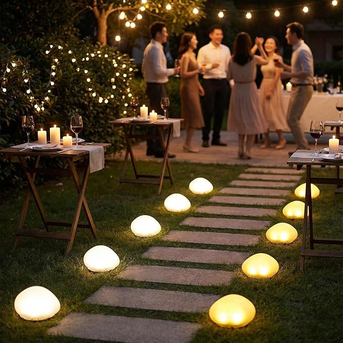 2026 Solar Pebble Lights Outdoor, Solar Pebbles, Outdoor Waterproof Landscape Night Lights for Garden Paths, Stairs, Lawns, Patios, Yard Party Decorations (4, Color Light)