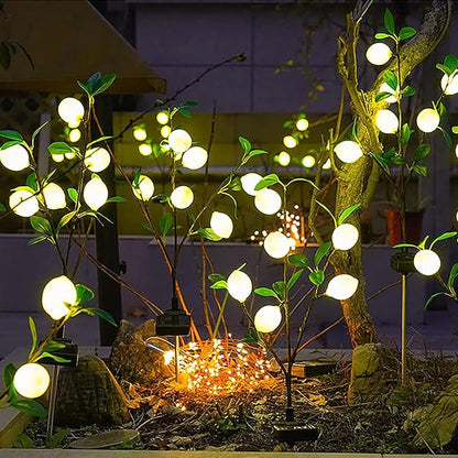 Outdoor Solar Garden Lights, 2 Pack Solar Flower Tree Lights with Realistic Lemon,Waterproof LED Solar Lights Outdoor Stake Landscape Lights for Yard Garden Lawn Pathway Decoration Light