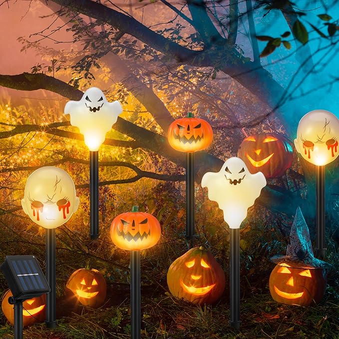 6 Pack Halloween Decorations Outdoor Solar Stake Lights Halloween Lights Waterproof for Garden Patio Yard Pathway Grave Lawn Porch Party Decor(Purple Ghost)