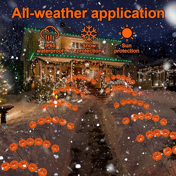 2PACK Solar Pathway Lights for Outdoor Christmas Decorations,12LED Orange Solar Garden Stake Lights,Waterproof Christmas Swaying Lights for Garden Yard Pathway Xmas Party Decor