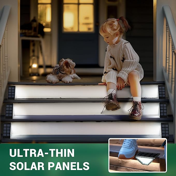 8 Pack Solar Step Lights for Outside, 24 LEDs Solar Stair Lights Waterproof IP65, Solar Deck Lights Outdoor Decor | Lumora
