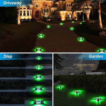 Solar Green Deck Lights Driveway Dock Lights St. Patrick's Day Decor Light- 8 Packs Waterproof 1200mAh Outdoor LED Aluminum Dock Lighting Road Markers for Driveway Sidewalk Garden Pathway Yard