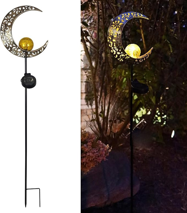 MCSSMOON Solar LED Crescent Moon Garden Light – Waterproof Metal Stake with Crackled Glass - Outdoor Path Light | Lumora