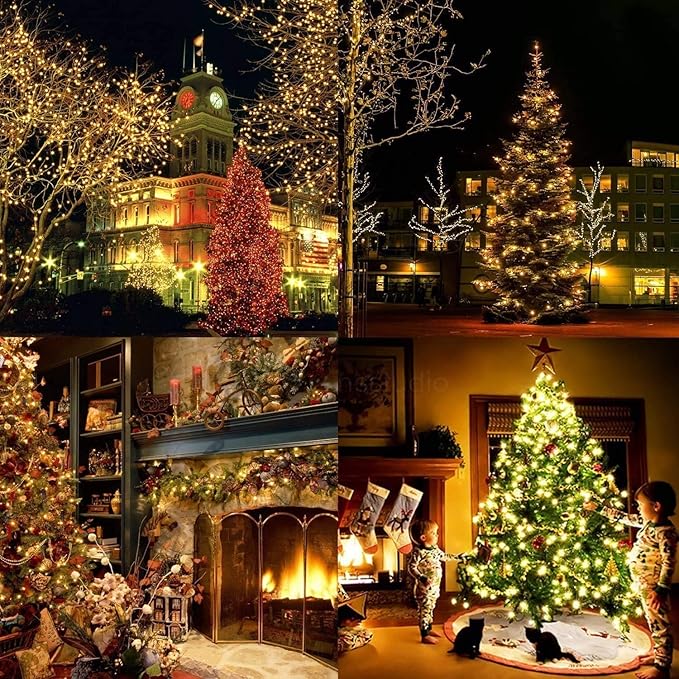 Fairy Black String Lights with Memory Function. Extendable 33ft 100 LED Plug in Cozy Warm White Decorations for Christmas Xmas Tree, Garden, Party, or Home, creating magical indoor outdoor Ambiance