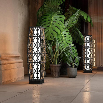 Grand patio Outdoor Solar Powered Wicker Floor Lamp Outdoor Weather-Resistant Deck Light for Garden Porch - Silver Gray, Large Cindy