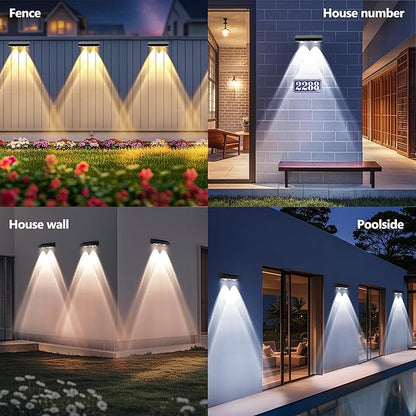 BrizLabs Solar Fence Lights Outdoor, 3 Color (2700K/4500K/6500K) & 6 Modes Solar Wall Light, 8 Pack 250lm LED Patio Deck Lighting IP65 Waterproof Fence Lighting for Outside Backyard Patio Railing Pool