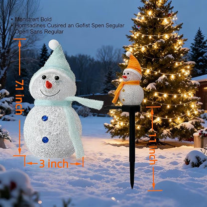 Solar Christmas Pathway Lights Outdoor Decoations, 4 Color Waterproof Snowman Stake Solar Garden Lights, Yard Lawn Walkway Landscape Patio Christmas Decorations Outdoor LED Lights