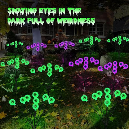 Halloween Decorations Outdoor Solar Eyeball Lights 4 Pack 32 LED 8 Modes Waterproof Scary Spooky Eyeballs Light Purple and Green Solar Garden Lights for Yard Party Halloween Decor (Green & Purple)