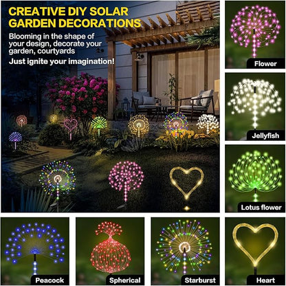 2 Pack 250LED Solar Garden Lights Outdoor, Dual Lighting Modes Firework Lights Solar Powered, Waterproof Twinkle Fairy Light Outside for Yard Patio Pathway Christmas Party Decorative (Multicolor)