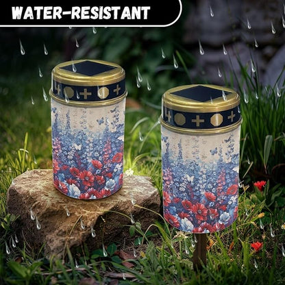 Flower Butterfly Print Solar Lights for Outside, Flickering Flame LED Solar Outdoor Lights, Waterproof Solar Garden Lights for Christmas, Garden, Landscape, Path, Yard, Patio