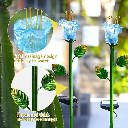 Garden Solar Stake Lights Outdoor, 2 Pack Solar Powered Metal Stake Lights with Blue Bell Glass Lily LED Decorative Garden Lights for Walkway,Pathway,Lawn, Courtyard