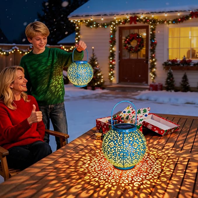 Go2garden Big Solar Outdoor Lanterns Waterproof, Gifts for Dad Mom Garden Yard Decor Lights for Patio,Balcony Party Ornaments, Birthday Mothers Day Gifts for Wife Grandma (1 Pack, Teal Blue)