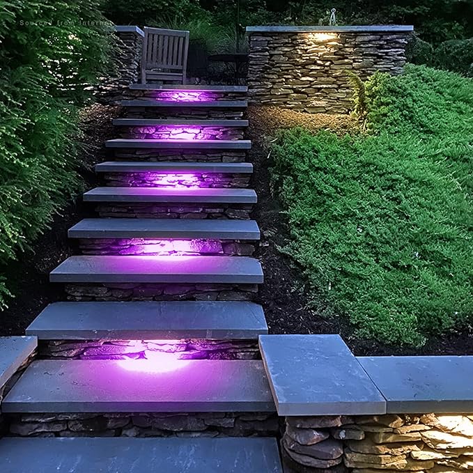 LEONLITE 4 Inch 1W RGB LED Retaining Wall Lights, Hardscape Lighting Color Changing, Low Voltage Landscape Lights, 12V-24V AC/DC, Swivel Paver Light, Outdoor Step Lights, ETL Listed, Pack of 4