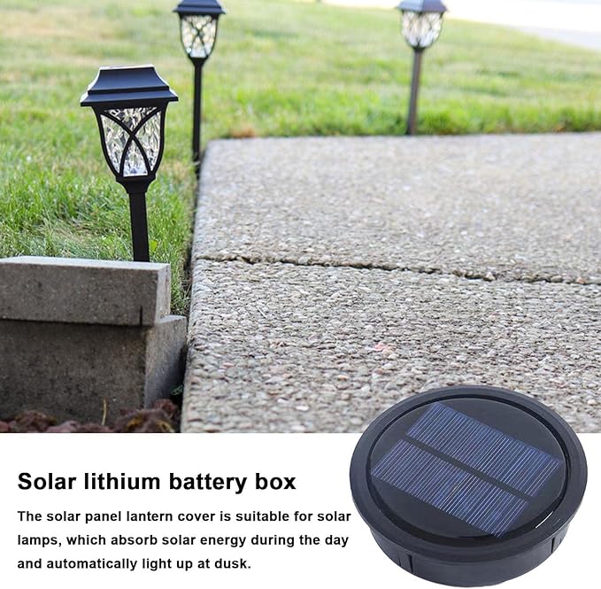 Garden Light Solar Top Replacement Round Box, Solar Replacement Top of Solar Lantern Battery Box, Solar Lights Replacement Top, Waterproof Round Solar Panel Lights