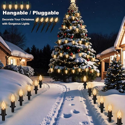 C9 Christmas Pathway Lights Outdoor LED - 24.2 Feet String Lights with 20 Bulbs, Waterproof Christmas Path Lights with Stake for Yard, Garden, Lawn, Walkway, Driveway, Sidewalk, Warm White
