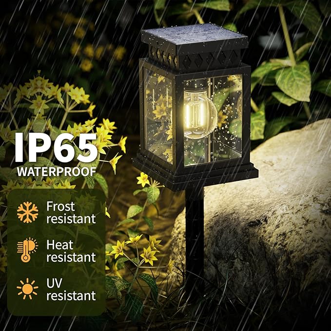 Bright Solar Pathway Lights Outdoor: 8x8cm Large Panel & 2000mAh Battery for Longer Lighting, Dual Power (Solar + Dry Cell), Waterproof Warm White Garden Yard Driveway Lights (8 Pack)
