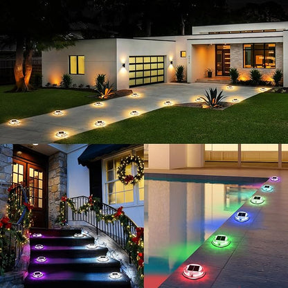 Quntis 12 Pack Outdoor Solar Deck Lights Multicolored - 11 Lighting Modes Aluminum Alloy Solar Driveway Maker - IP68 Outdoor Waterproof Dock Marine Lights for Warning Step Sidewalk Pathway Garden