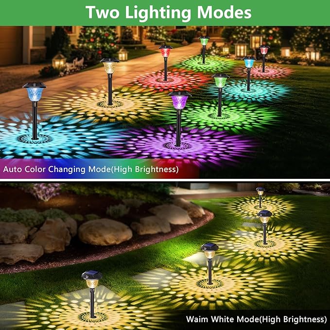8Pack Solar Pathway Lights Outdoor Waterproof, Multicolor & Warm White Changing LED Solar Lights Christmas | Lumora