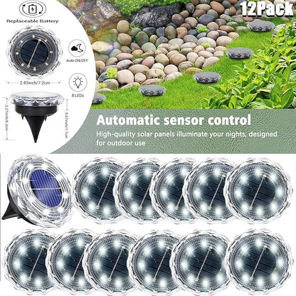 12Pack Solar Ground Lights, Solar Lights Outdoor Waterproof, Pathway Lights Solar Powered, Solar Garden Light, Landscape Lighting for Yard Driveway Walkway (Cool White)