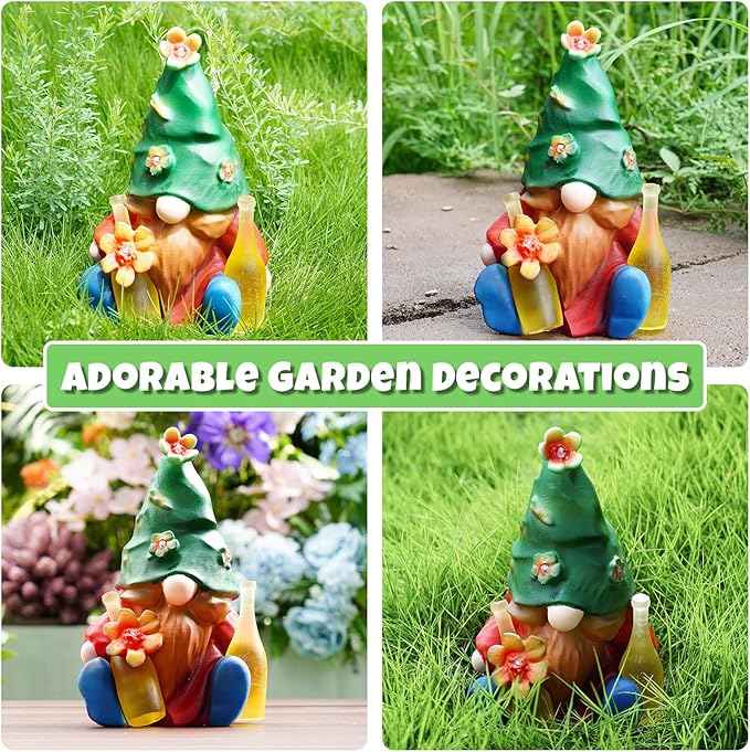 Solar Garden Statues Lights, 8.5" Christmas Outdoor Gnome Figurine with Auto On/Off for Yard Patio Decor, Gifts for Women, Grandma, Mom, Housewarming,Spring Garden Decor