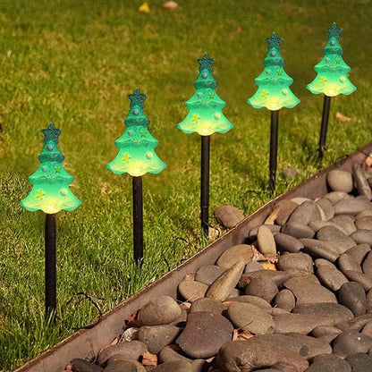 FANFX Christmas Solar Powered Pathway Lights, Automatic Waterproof Landscape Light, Stake Christmas Decoration, LED Lights for Outdoor Pathway Garden Yard and Patio(5pcs Tree Lights)