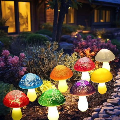 Solar Garden Decor Lights, Cracked Mushrooms for Garden Decor, 8 Colors Memory Function Simple Installation Waterproof Solar Pathway Light for Yard Decor Housewarming Gifts Multicolor