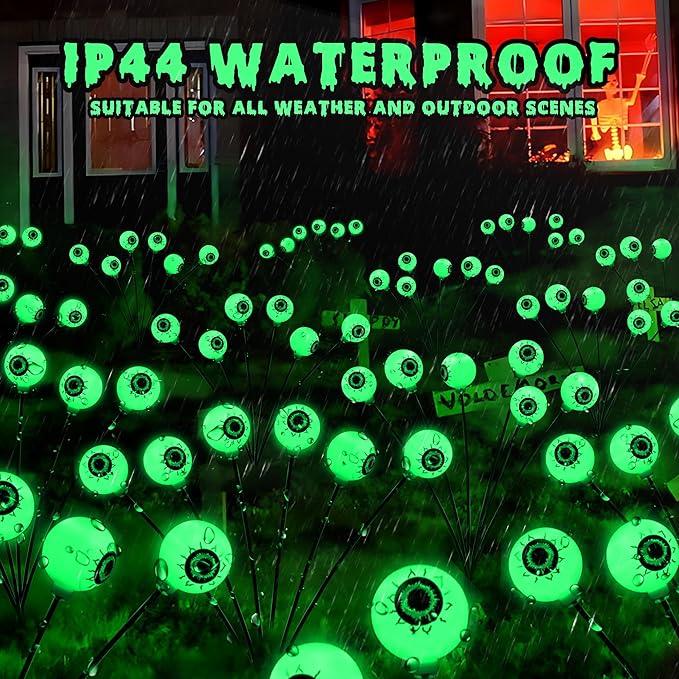 Brizled Green Halloween Lights, 4 Pack 24 LED Halloween Solar Eyeball Lights, 2 Modes Solar Pathway Light Outdoor Waterproof Scary Swaying Green Eyeball Lighting for Garden Path Yard Lawn Patio Decor