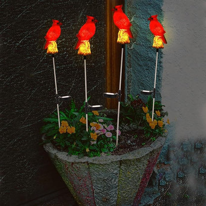 Baquler 4 Pack Solar Cardinal Stake Light Cardinal Decor Garden Red Bird Figurine Memorial Solar Light Outdoor Pathway Yard Lawn Ornaments for Outside Decorations Grave Valentine Gifts Women