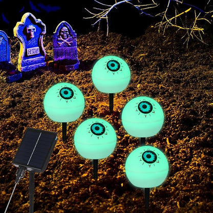 Uonlytech Solar Halloween Eyeball Lights 5-Pack Outdoor Garden Solar Stake Lights for Yard Patio Pathway Decorations Red Green Led