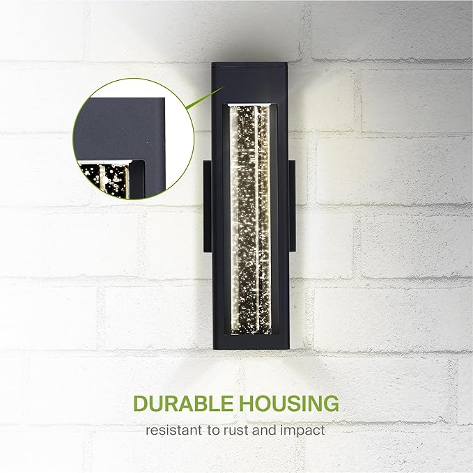 ASD LED 14 Inch Bubble Glass Wall Light Fixture | 12W 300LM 3000K-5000K 120V | 3CCT, Waterproof, Dimmable, ETL Listed | Exterior Flush Mount Sconce, Outdoor-Indoor Lighting | Black