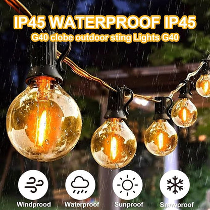 Outdoor String Lights with G40 Clear Globe Bulbs, Black Cord, Waterproof LED Edison Filament Decorative Lighting for Patio, Garden, Backyard (G40 Bulbs, 50FT)