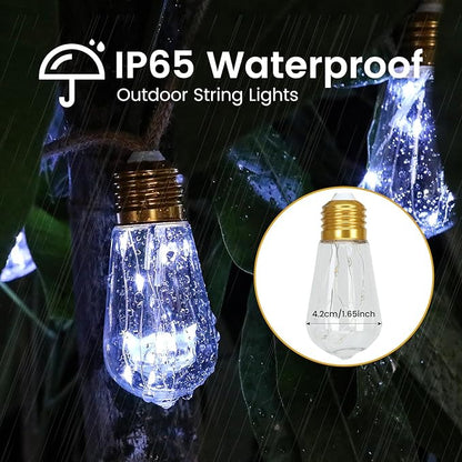 2Pack Solar Outdoor String Lights 24FT Vintage Rope Hemp Solar Lights with 20 Shatterproof Bulbs,8 Modes Solar Powered String Lights with Memory Function, Waterproof for Fence,Balcony,Camping,Café