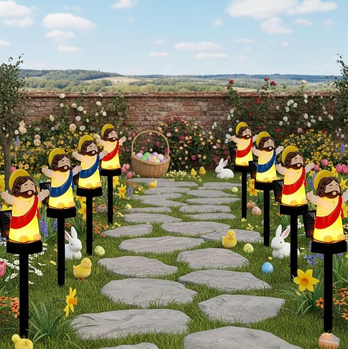 8 Pack Solar Easter Lights, Garden Pathway Lights Outdoor Jesus Lights Waterproof Solar Stake Light for Pathway Landscape Lawn Yard Porch Patio Spring Easter Decoration