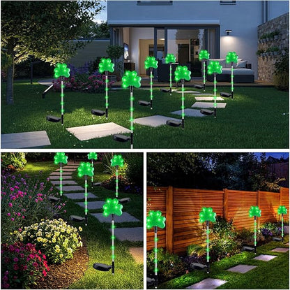 4 Pack Shamrocks Solar Lights St. Patricks Day Green Lucky Solar Light Outdoor Garden Pathway Stake Light Spring Yard Lawn Decor
