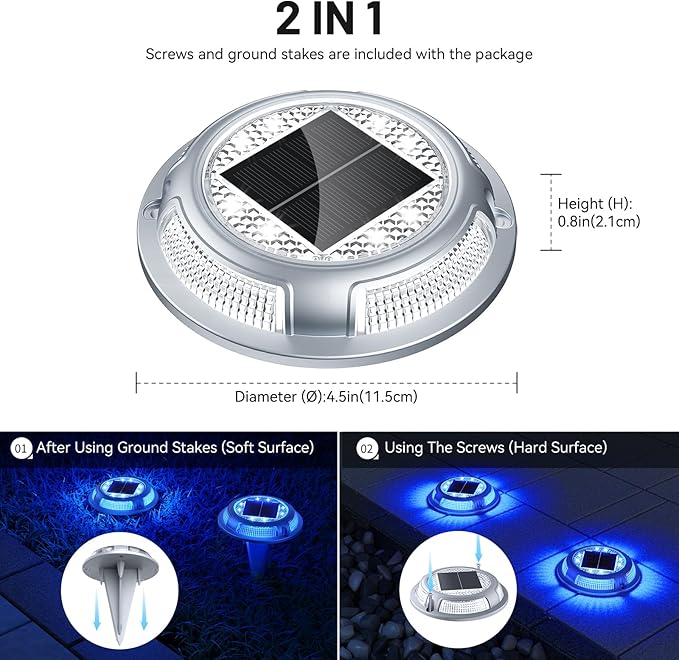 Solar Driveway Lights, 12 Pack Heavy Duty Driveway Lights Solar Powered 2 Color Mode (Cool White/Blue) IP68 | Lumora