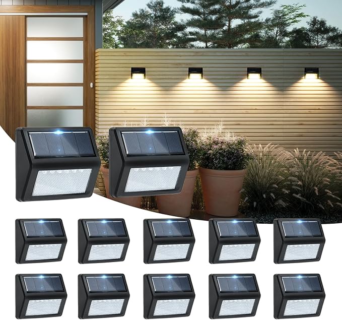 Bright Solar Fence Lights, 12 Pack Outdoor Step Lights, IP65 Waterproof, 3000K Warm-White, Dusk to Dawn Outdoor | Lumora