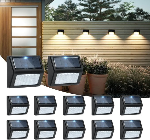 Bright Solar Fence Lights, 12 Pack Outdoor Step Lights, IP65 Waterproof, 3000K Warm-White, Dusk to Dawn Outdoor | Lumora