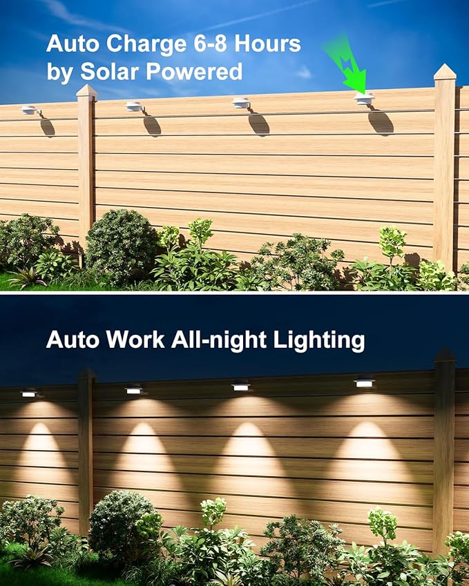 4 Pack White Solar Powered Gutter Lights Outdoor Decorative Waterproof Led Fence Lamp for Lighting Railing, Outside | Lumora