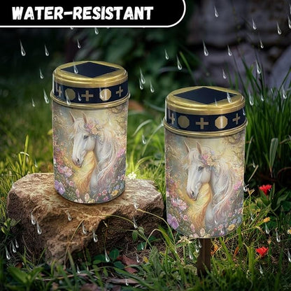 ZOUTAIRONG White Horse Floral Solar Light for Cemetery Grave Outdoor Waterproof Powered Solar Pathway Lights 6 Pack Outdoor Cemetery Lights for Grave