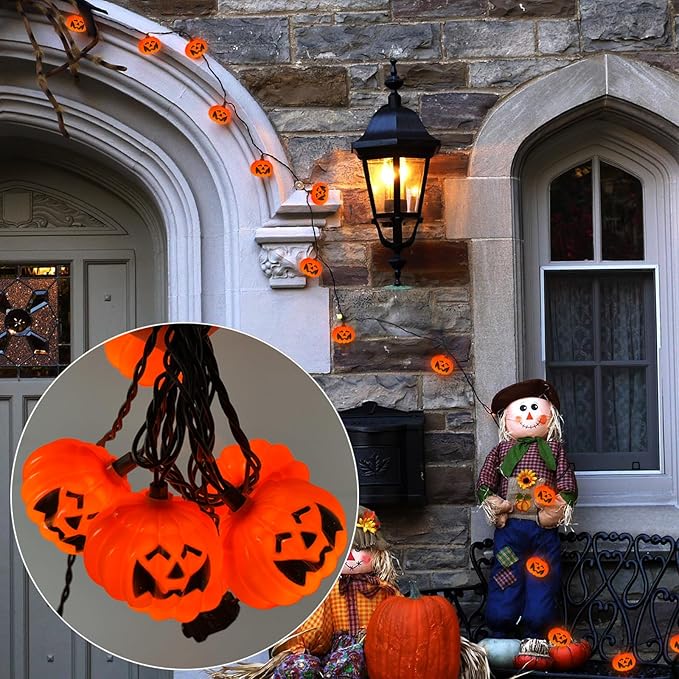 SUNSGNE Halloween Pumpkin String Lights 8.5ft Orange Hanging Decorative String Lights with 10 LED Pumpkin for Indoor Outdoor Halloween Party Window Bedroom Decor