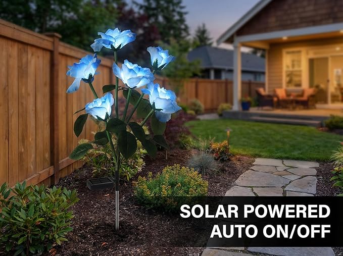 Solar Garden Rose Lights by FANCYPOP, 2 Pack Most Realistic 12 LED Flower Stake Lights, IP65 - Outdoor Path Light | Lumora