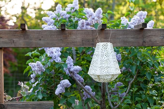 Allsop Soji Stella Prism Solar Lantern, 11" LED Outdoor Light, Handmade with Weather-Resistant UV Treated Fabric, Stainless Steel Hardware, Auto Sensor on/Off, for Patio, Deck, Garden