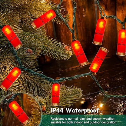 8.5Ft Red Shotgun Shell Christmas String Lights with 10 LED Bullet Shell Lights, Connectable Outdoor Military Style Bullet Light String for Christmas Garden Patio Party Tent Bar Decorations, Green