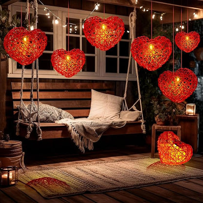 5 Pack Valentine Solar Lights Outdoor 8 Inch Waterproof Heart Light Heart Rattan Balls Valentine's Day Decorations for Outdoor Garden Yard Valentine's Day Interior Decoration(Red)