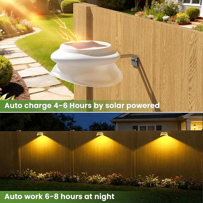 JSOT Solar Fence Lights, Bright Outdoor Deck Light, Waterproof Lighting for Patio Eaves Pathway Garden Garage Stairs Wall 2 Installations Methods - White Light, 6 Pack-White lampshade